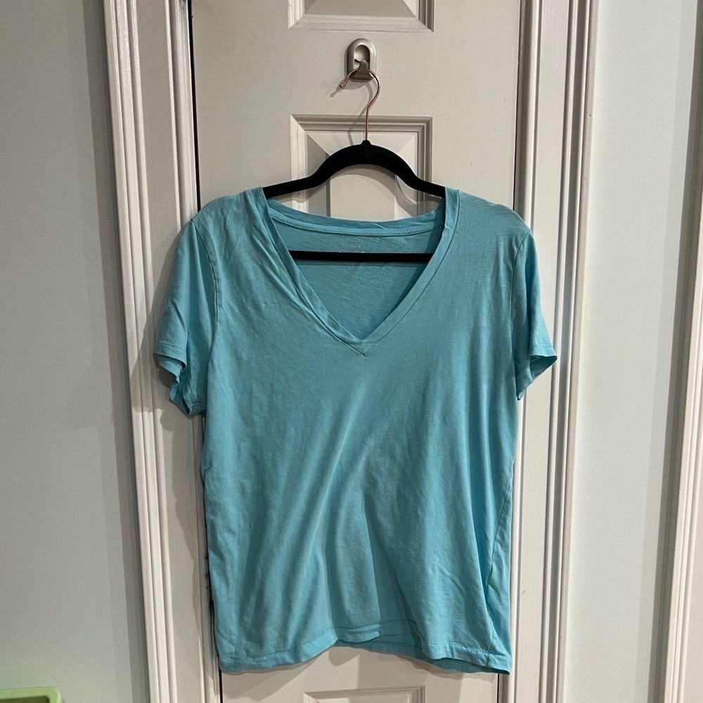 J.Crew Slub Cotton Tee Light Blue V-Neck Short Sleeve T-Shirt Womens Large